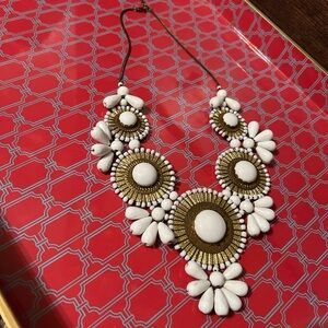 Elegant Large Bold White Beads Round Golden Statement Bib Necklace